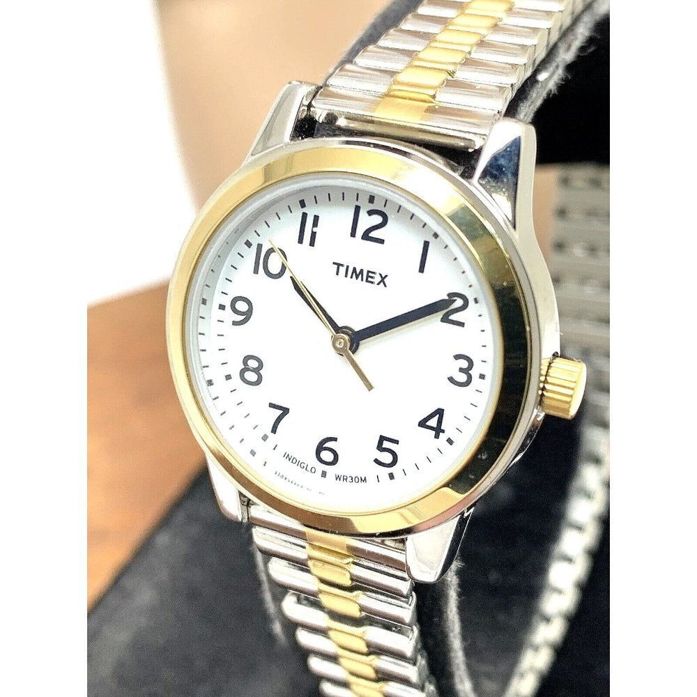 Timex Women's Watch T2N068 Quartz Indiglo White Dial Two Tone Stainless …